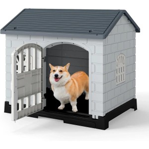 Costway Wetterfestes Hundehaus Grau 75 x 57 x 68 cm