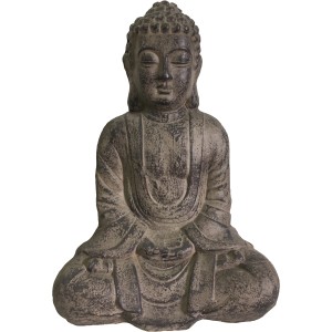 Sitzender Silex Buddha, graue Gartendeko aus Leichtzement, 38 cm hoch.