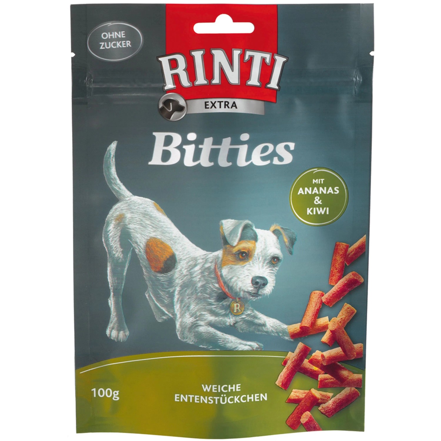 Rinti Hunde-Natursnacks Bitties Extra Ente mit Ananas und Kiwi 100 g