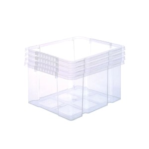 4 transparente BigDean Euroboxen, stapelbar, 44x35x24cm, für Kastenregale, ohne Deckel.