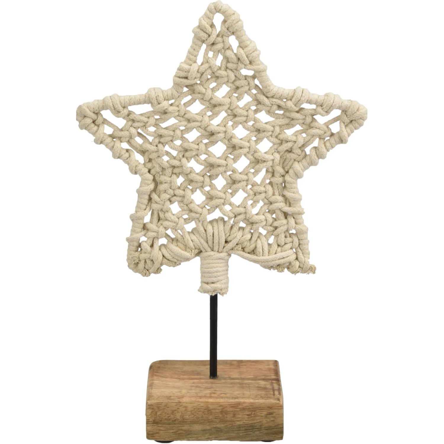 Deko-Stern aus Makramee-Mangoholz 24 cm Beige-Natur