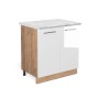 Vicco Spülenunterschrank Fame-Line, 80 cm, Weiß Hochglanz/Goldkraft Eiche Dekor mit Marmor Arbeitsplatte.