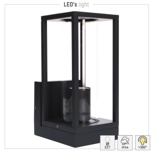 Moderne, eckige LED`s light Außenwandleuchte in Schwarz mit Glasröhre.