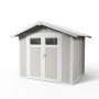 Grosfillex Gerätehaus Utility 4,9 in Graugrün: Kunststoff-Gartenhaus mit Doppeltür und Satteldach.