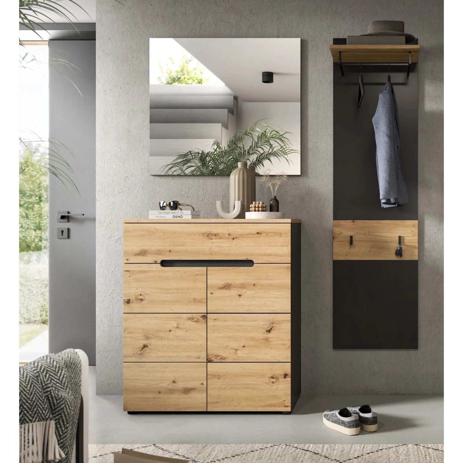 Inn.Furn Garderoben-Set 3-teilig in Eiche und Grau 140 cm Cooper_6