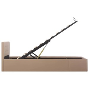 vidaXL Stauraumbett, cappuccino-braun, Kunstleder, 100x200 cm, mit geöffnetem Bettkasten.