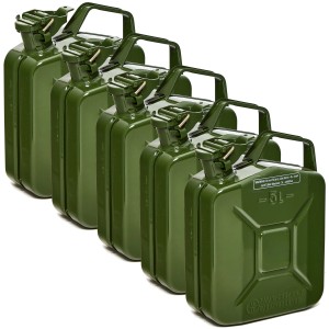 5 olivgrüne 5L Metall Kraftstoffkanister für Benzin/Diesel, TÜV-geprüft, Made in Europe.