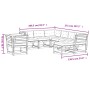 vidaXL Garten-Lounge-Set, 8-teilig, weißes Kiefernholz mit anthrazitfarbenen Kissen, Maße eingezeichnet.