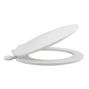 Weißer MSV WC-Sitz aus Polypropylen, leicht geöffnet, für Standard-WCs.