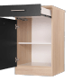 Respekta Unterschrank Merle, 50 cm, Schwarz, mit Schublade und offener Tür. Küchenunterschrank in Holzoptik.
