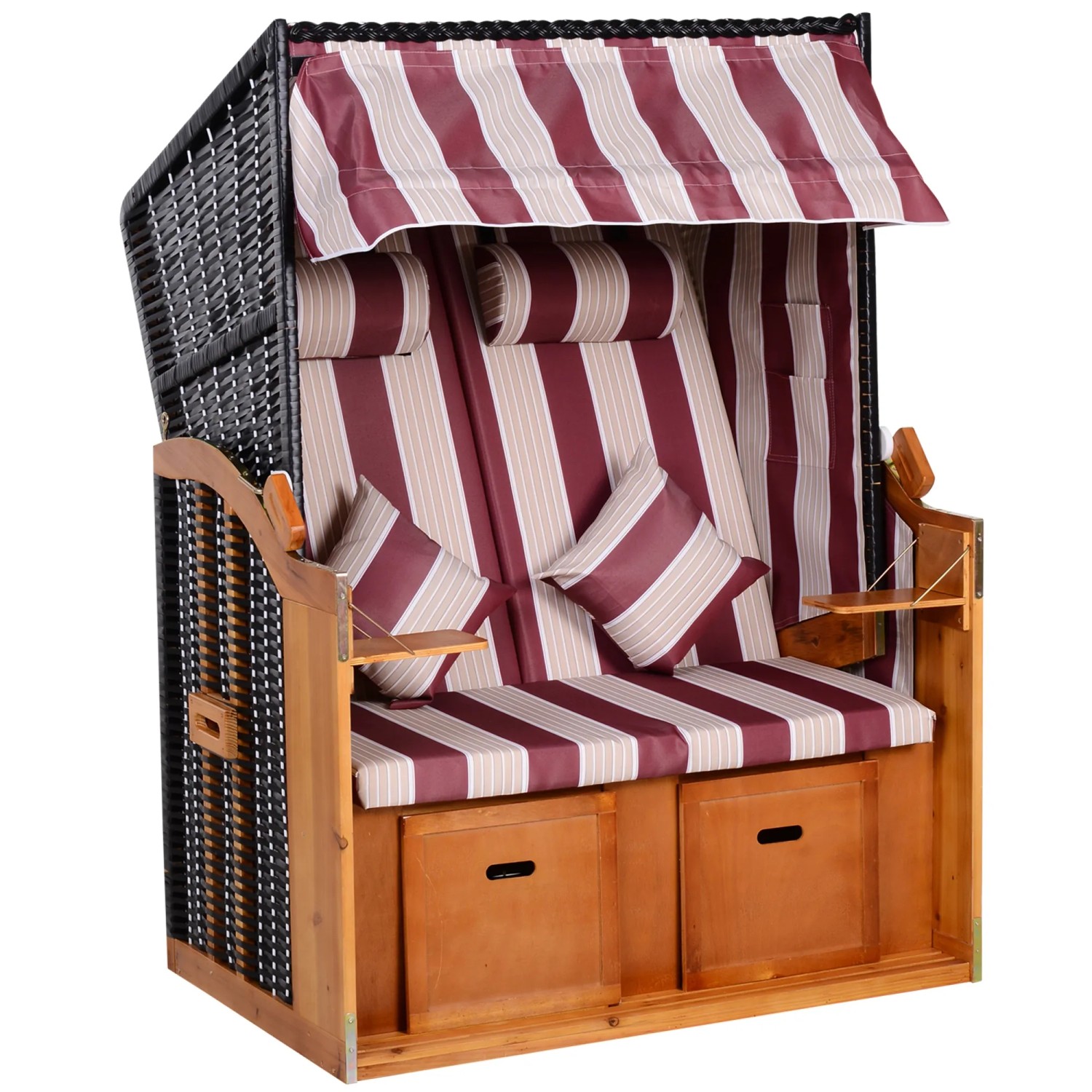 Outsunny Strandkorb Holz  PE-Rattan  Polyester  Schaumstoff B118 x T79 x H160 cm Rot+Weiß