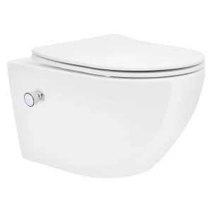 Weißes, spülrandloses LuxeBath Wand-WC mit Bidet-Funktion, Keramik, 53,5 cm lang.