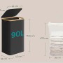 Songmics Wäschesammler Roxanne, 90L, schwarz, mit Deckel und herausnehmbarem Wäschesack, Maße