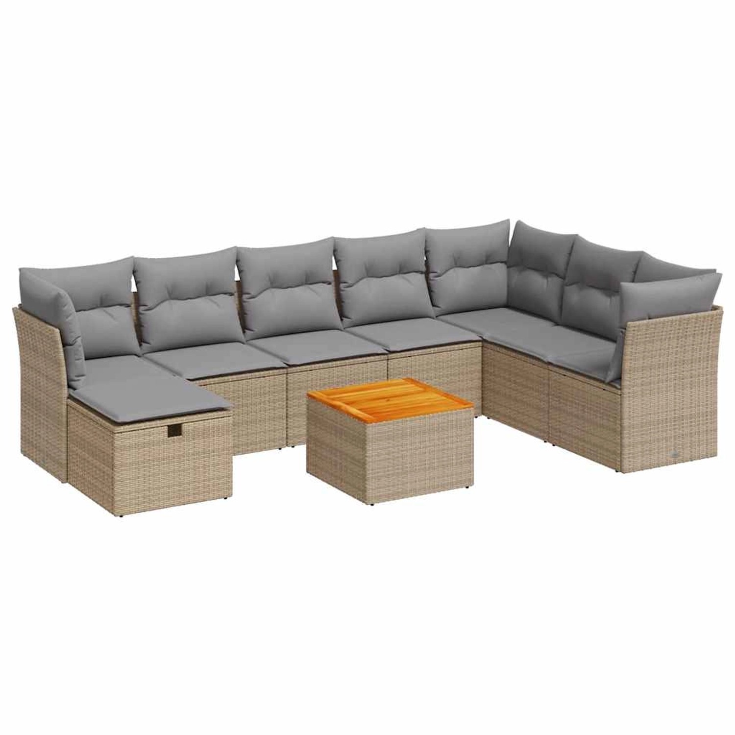 vidaXL 9-Tlg Garten-Sofagarnitur mit Kissen Beige Poly Rattan 3325776