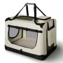 Faltbare, beige Juskys Hundetransportbox Lassie L mit Tragegriffen und Netzfenster.