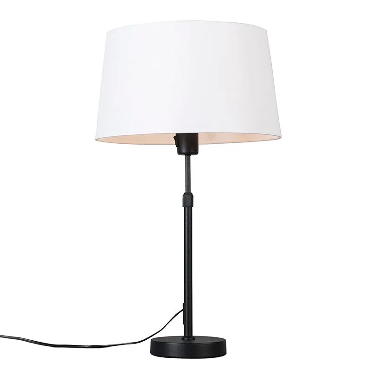 QAZQA Tischleuchte Schwarz mit Weißem Schirm 35 cm Verstellbar Parte