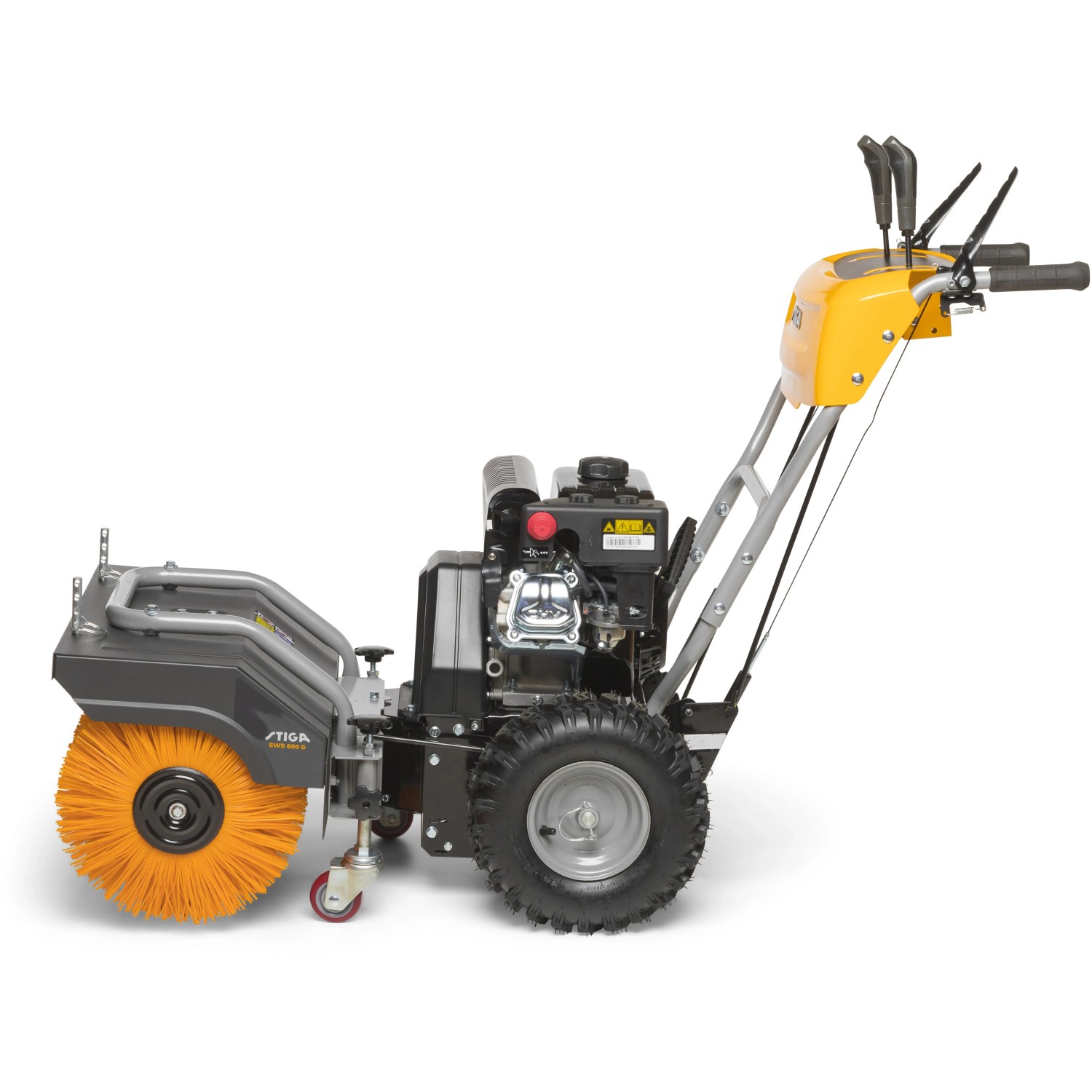 Stiga Kehrmaschine SWS 800 G mit Benzinmotor und rotierender Bürste.
