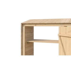 Detailansicht: Weka Brennholzregal Killarney 300 cm aus naturbelassenem Holz mit abschließbarer Tür.