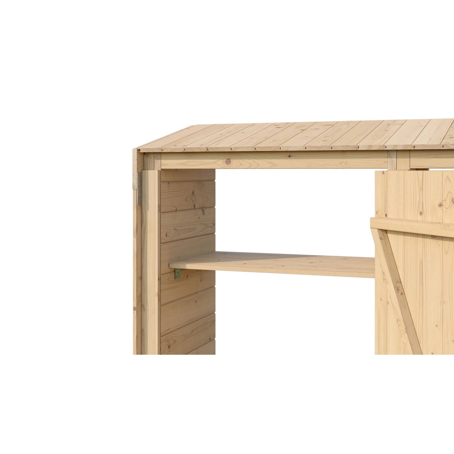 Detailansicht: Weka Brennholzregal Killarney 300 cm aus naturbelassenem Holz mit abschließbarer Tür.