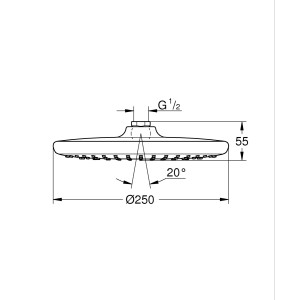 Technische Zeichnung der Grohe QuickFix Kopfbrause Vitalio Start, Ø 25 cm, Chrom.