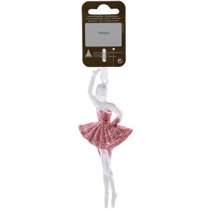 Rosa Deko-Ballerina aus Kunststoff zum Aufhängen, 5,5x12cm, für den Weihnachtsbaum.