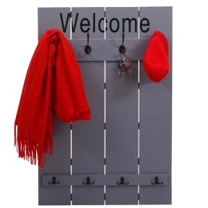 Grau-blaue MCW Wandgarderobe C89 Welcome im Shabby-Look mit 8 Haken und Accessoires.