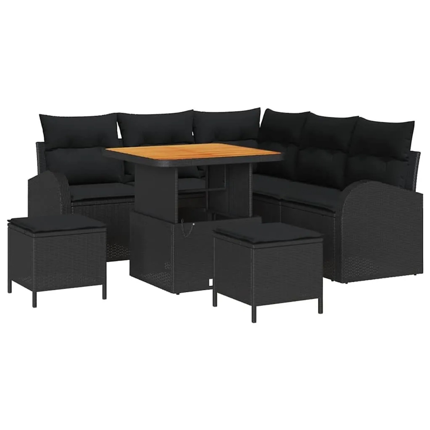 vidaXL Garten-Sofa-Set mit Kissen mit Speicher 8-Tlg Schwarz 3364339
