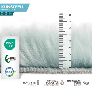 Flauschiges KARAT Kunstfell Nelly in Duck Egg, Florhöhe 6cm, weiches Dekofell für Wohnbereich.