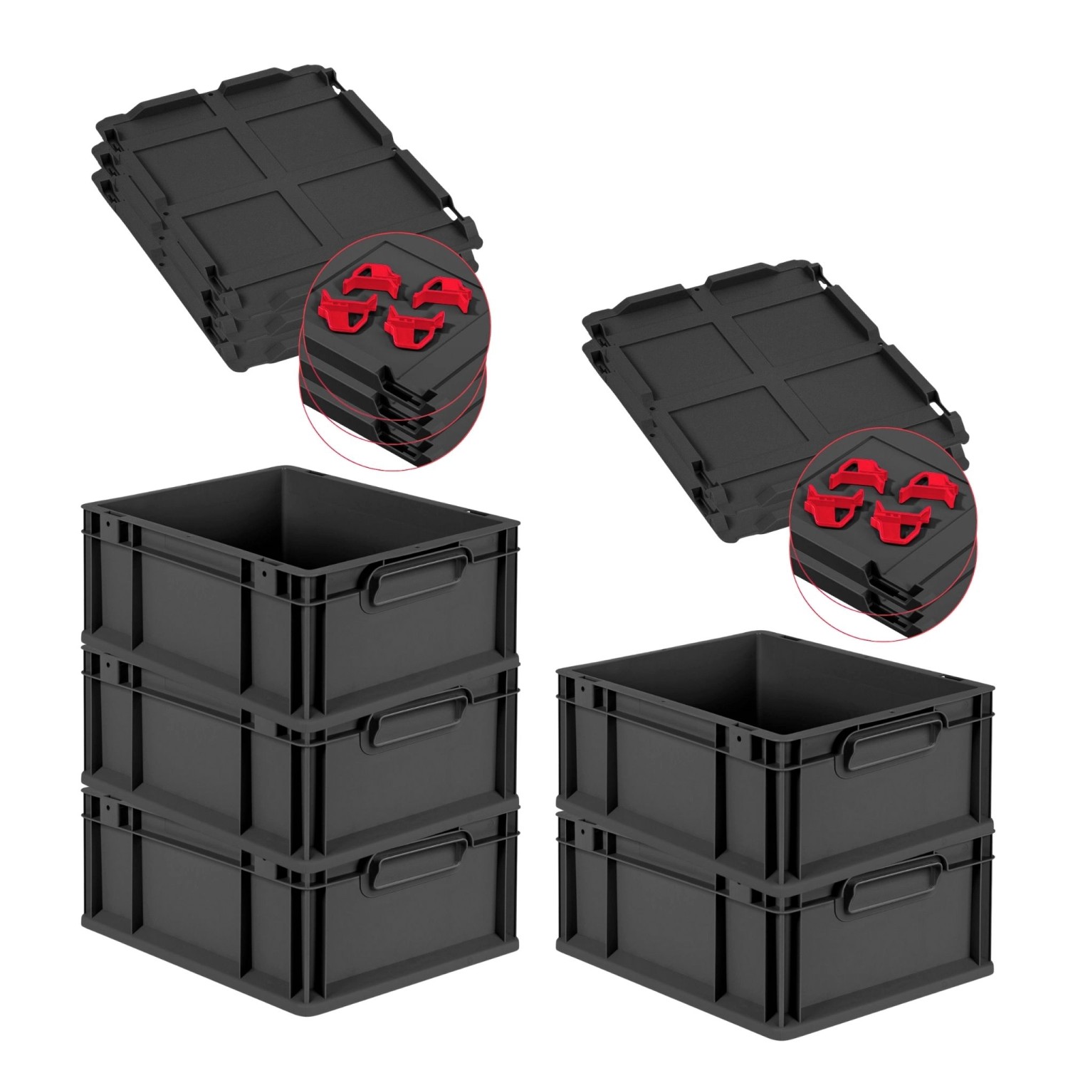 PROREGAL SparSet 5x Eurobox Nextgen Grip Mit Auflagedeckel Und Roten Versch günstig online kaufen