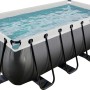 Rechteckiger Exit Black Leather Pool 400x200x122 cm mit Stahlrahmen, Filterpumpe und schwarzem Leder-Design.