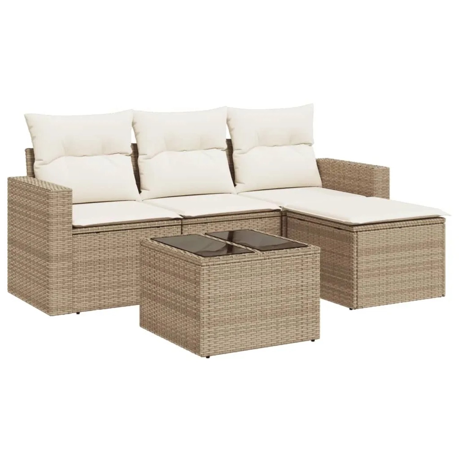 vidaXL 5-Tlg Garten-Sofagarnitur mit Kissen Beige Poly Rattan 3251215