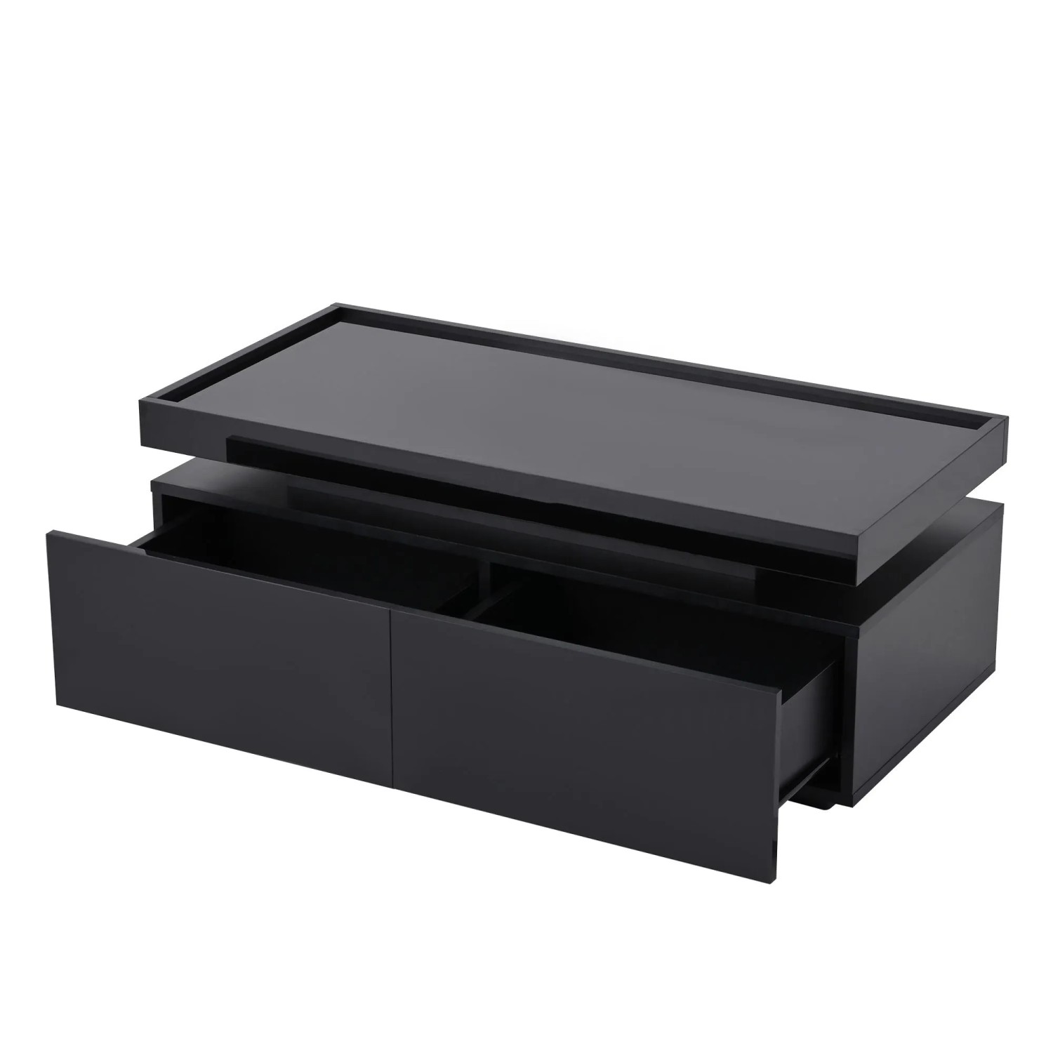 ModernLuxe Couchtisch Hochglanz mit LED Beleuchtung 2 Schubladen Spanplatte Schwarz