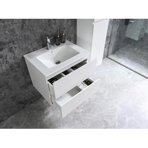 Sanotechnik Einzelwaschtisch Corbo, 60 cm, Weiß Matt, mit zwei offenen Schubladen.