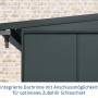 Detailaufnahme: EcoStar Kaminholzregal Elegant-V, anthrazitgrau, mit integrierter Dachrinne.