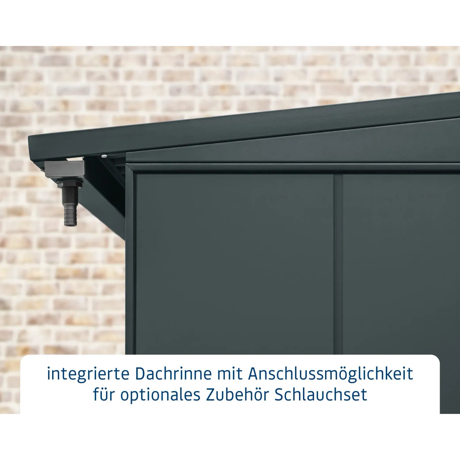 Detailaufnahme: EcoStar Kaminholzregal Elegant-V, anthrazitgrau, mit integrierter Dachrinne.
