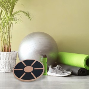 Bluefinity Balance Board Holz Natur Schwarz Rund Rutschfest 8 cm x 40 cm 1,5 kg