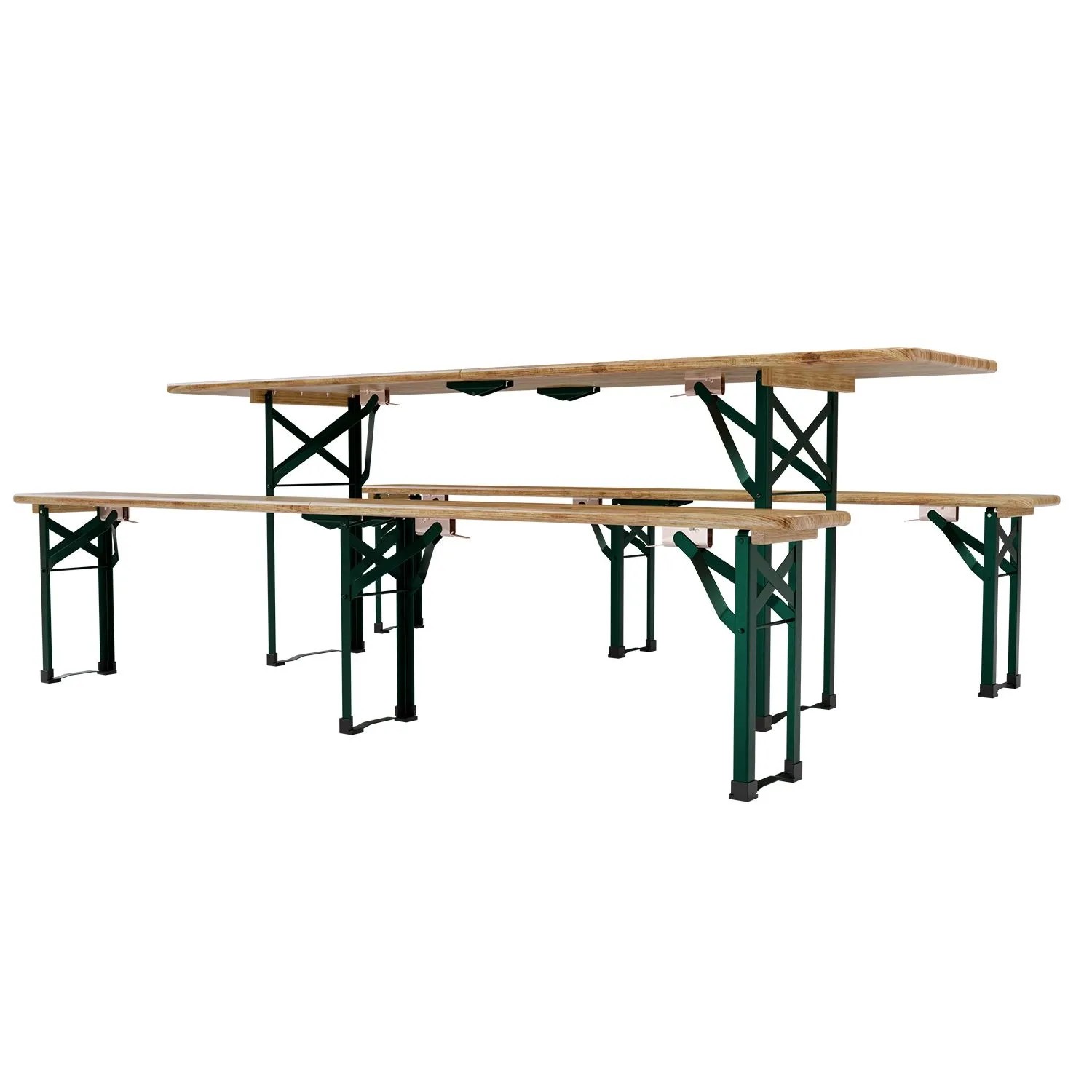 Klappbare Juskys Bierzeltgarnitur Passau, 3-teilig mit Tannenholz, 220 cm, für Garten und Feste.