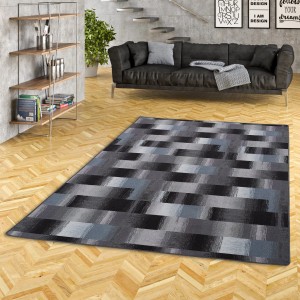 Snapstyle Velour Teppich Mystic Karo blau/grau, 160x160cm. Kurzflorteppich mit modernem Karomuster.