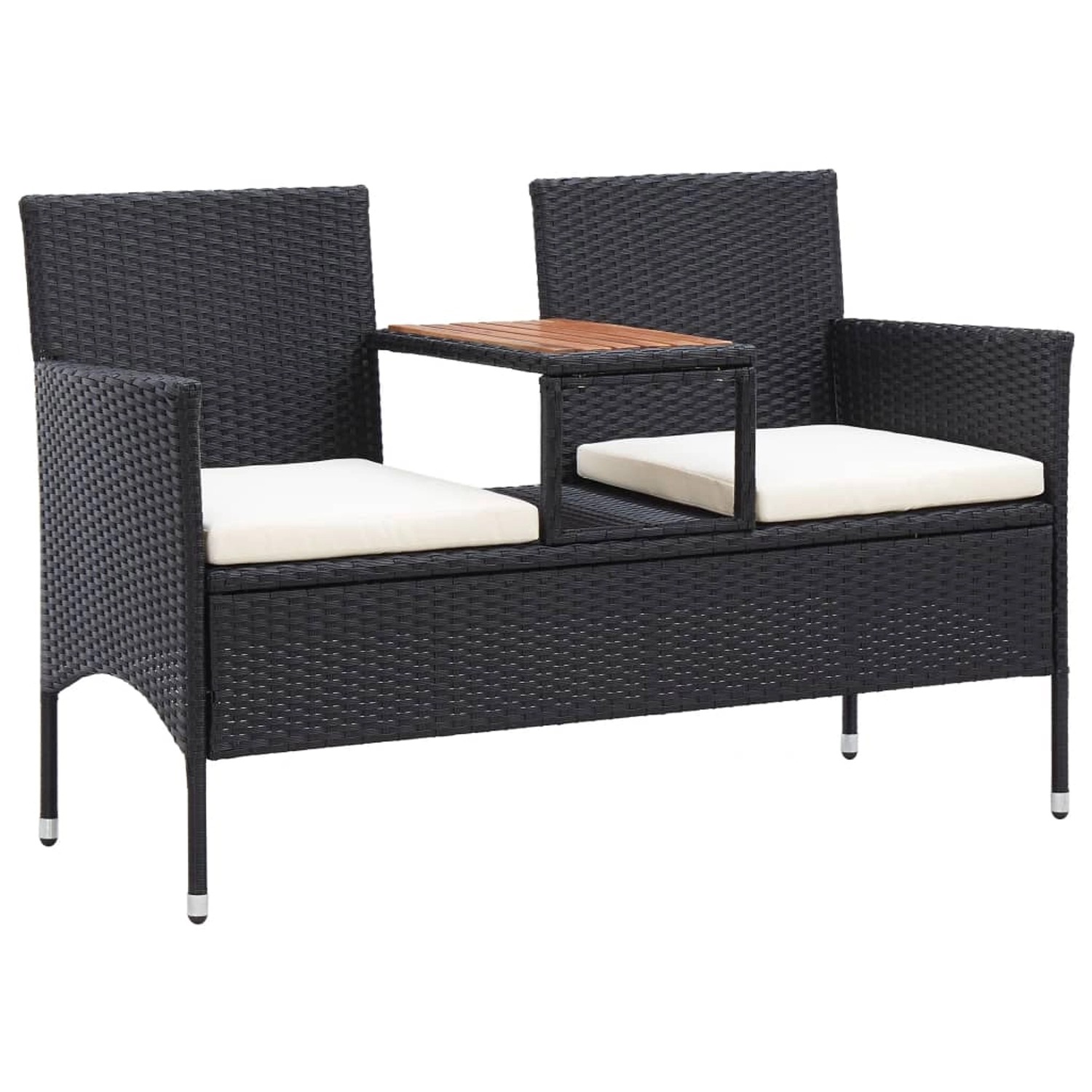 furnicato 2-Sitzer-Gartenbank mit Teetisch 143 cm Poly Rattan Schwarz