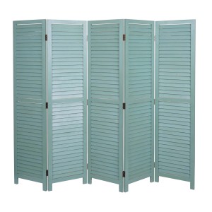 Grüner MCW Paravent C30, 5-teiliger Raumteiler im Fensterladen-Design, 170x205cm.