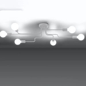 Weißer Sollux Lighting Kronleuchter Vector 6. Moderne Deckenleuchte mit sechs Leuchten im Industrie-Stil.