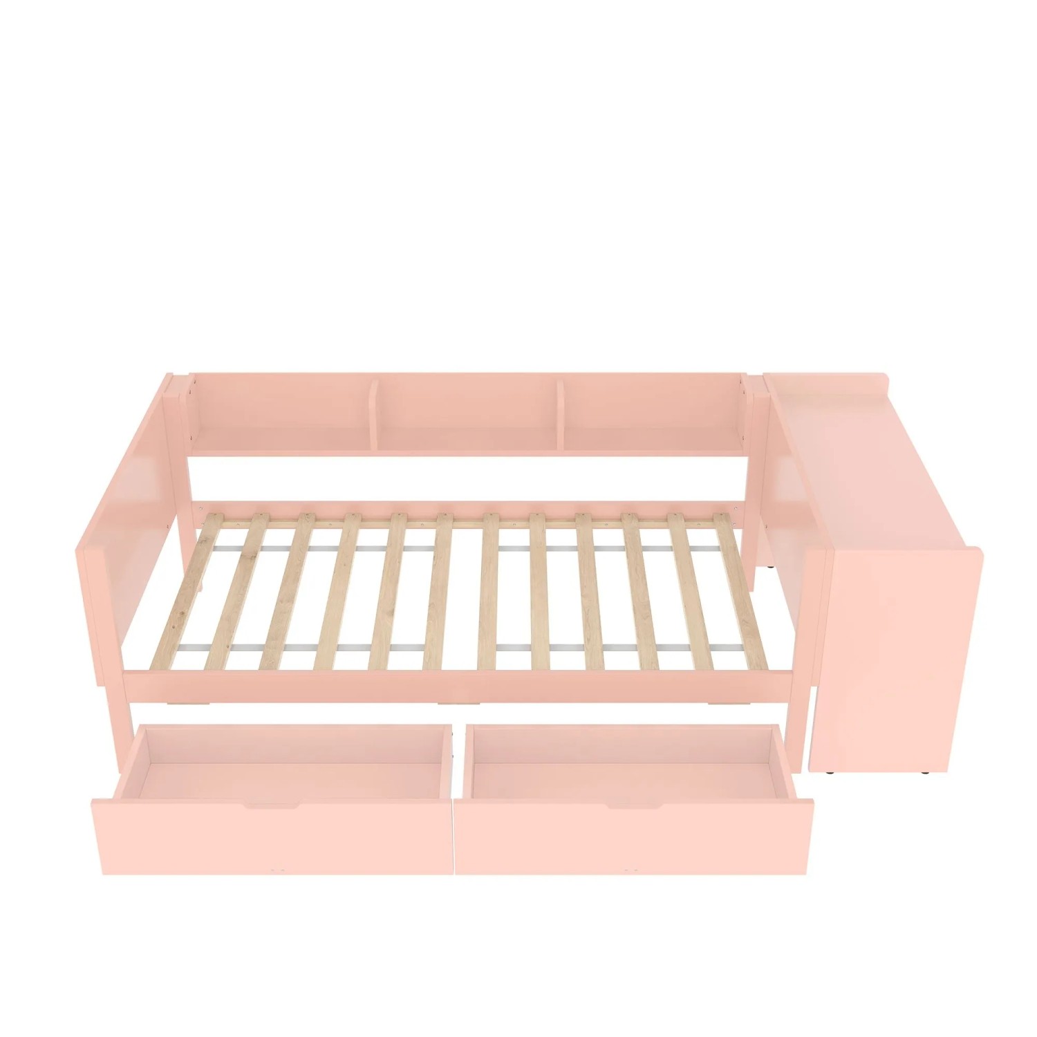 okwish Flachbett 90x200cm mit Schreibtisch und 2 Schubladen Rosa ohne Matratze