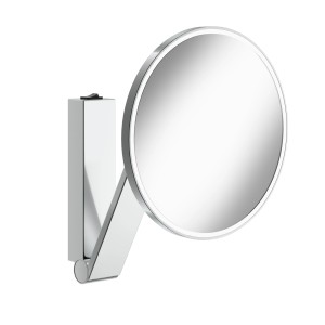 Verchromter, runder Keuco Kosmetikspiegel iLook move mit LED-Beleuchtung und Wippschalter.