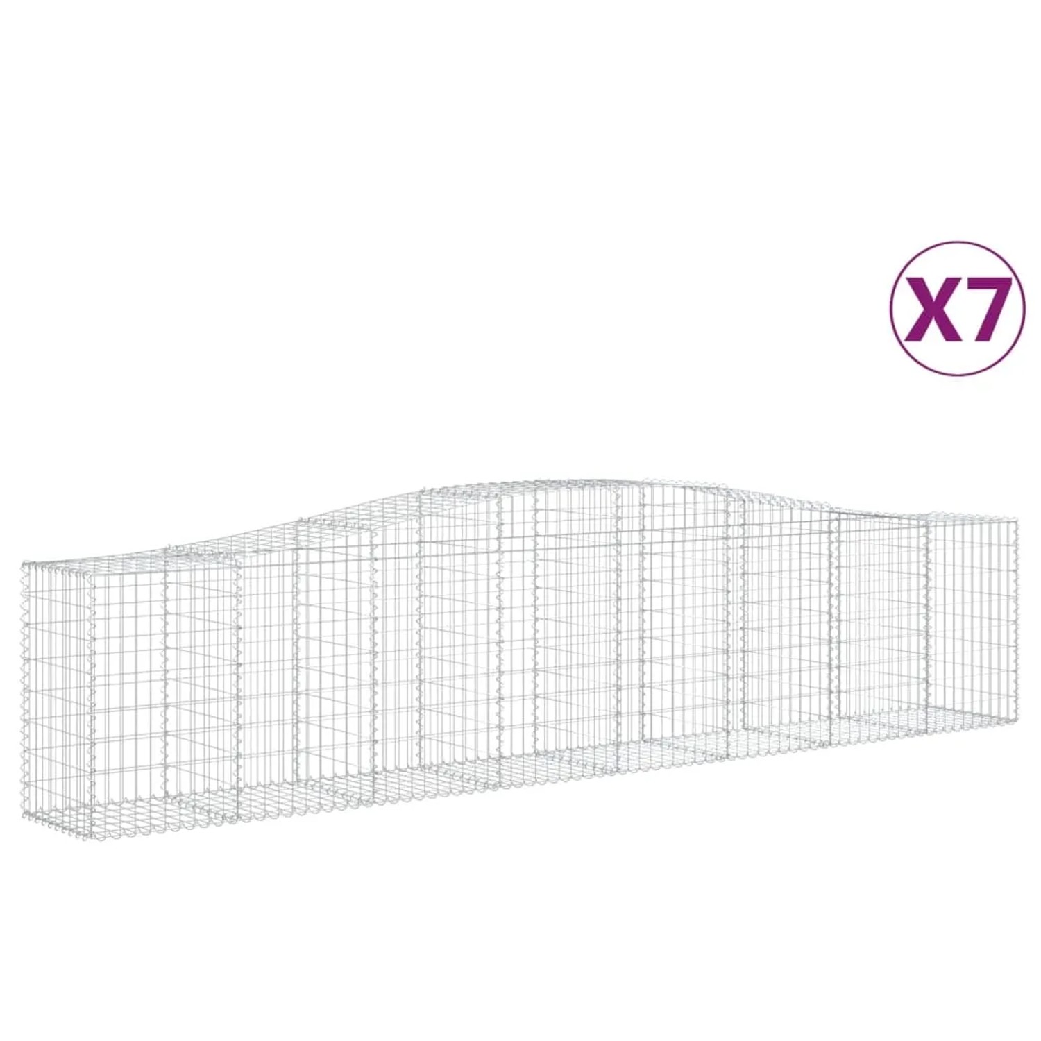 Set aus 7 Gabionen mit Hochbogen, 400x50x80/100cm, aus verzinktem Eisen für den Garten.