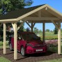 Palmako Carport Robert aus Holz, naturbelassen, mit Auto. Einzelcarport für 1 PKW.