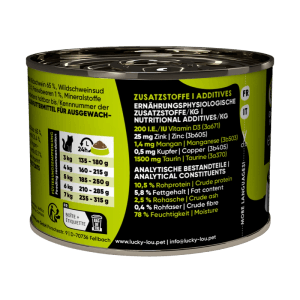 Lucky Lou Katzen-Nassfutter SuperMono² Wildschwein, 200g Dose. Alleinfutter für Katzen mit Wildschwein.