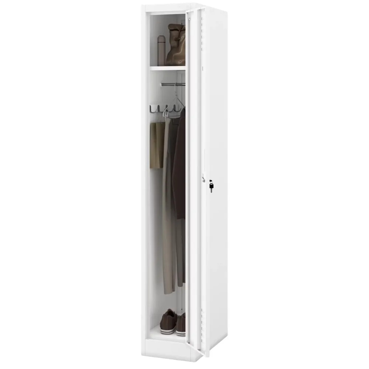 JAN NOWAK Umkleideschrank Spind KACPER 1 Abteil Etikettenhalter Lüftungsschlitze Umkleidespind Metall Schließfachschrank 180x30x50cm Weiß