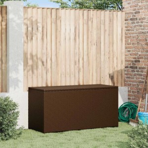 Braune Furnicato Garten-Auflagenbox aus Polyrattan, 120x50x60 cm, zur Aufbewahrung im Garten.