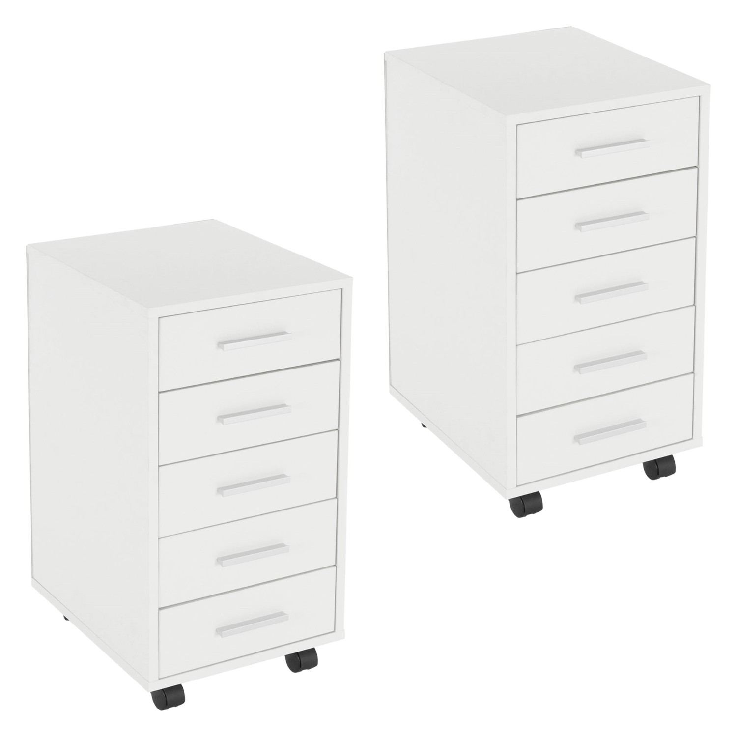 ML-Design 2Er Rollcontainer mit 5 Schubladen 33x38x63,5 cm Weiß Holz Alu-Gr günstig online kaufen