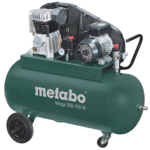 Metabo Kompressor Mega 350-100 W, Keilriemenkompressor mit Rädern und Zuggriff.